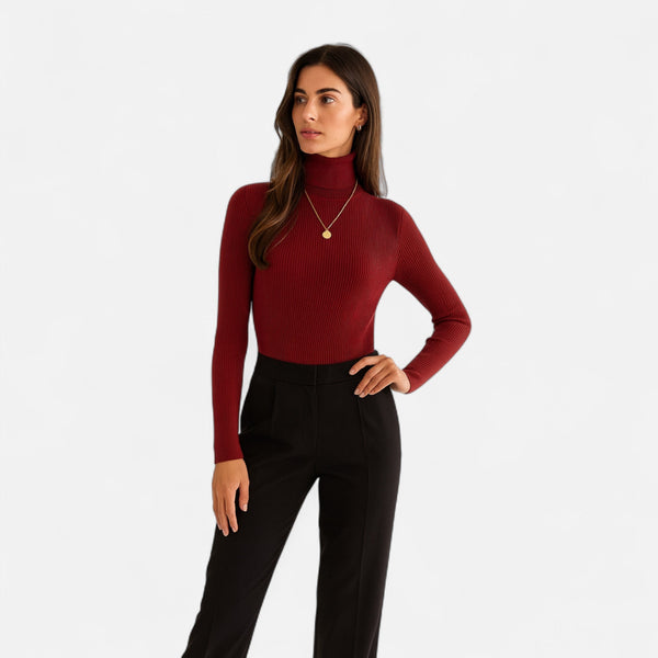 Red slim ribbed roll neck jumper