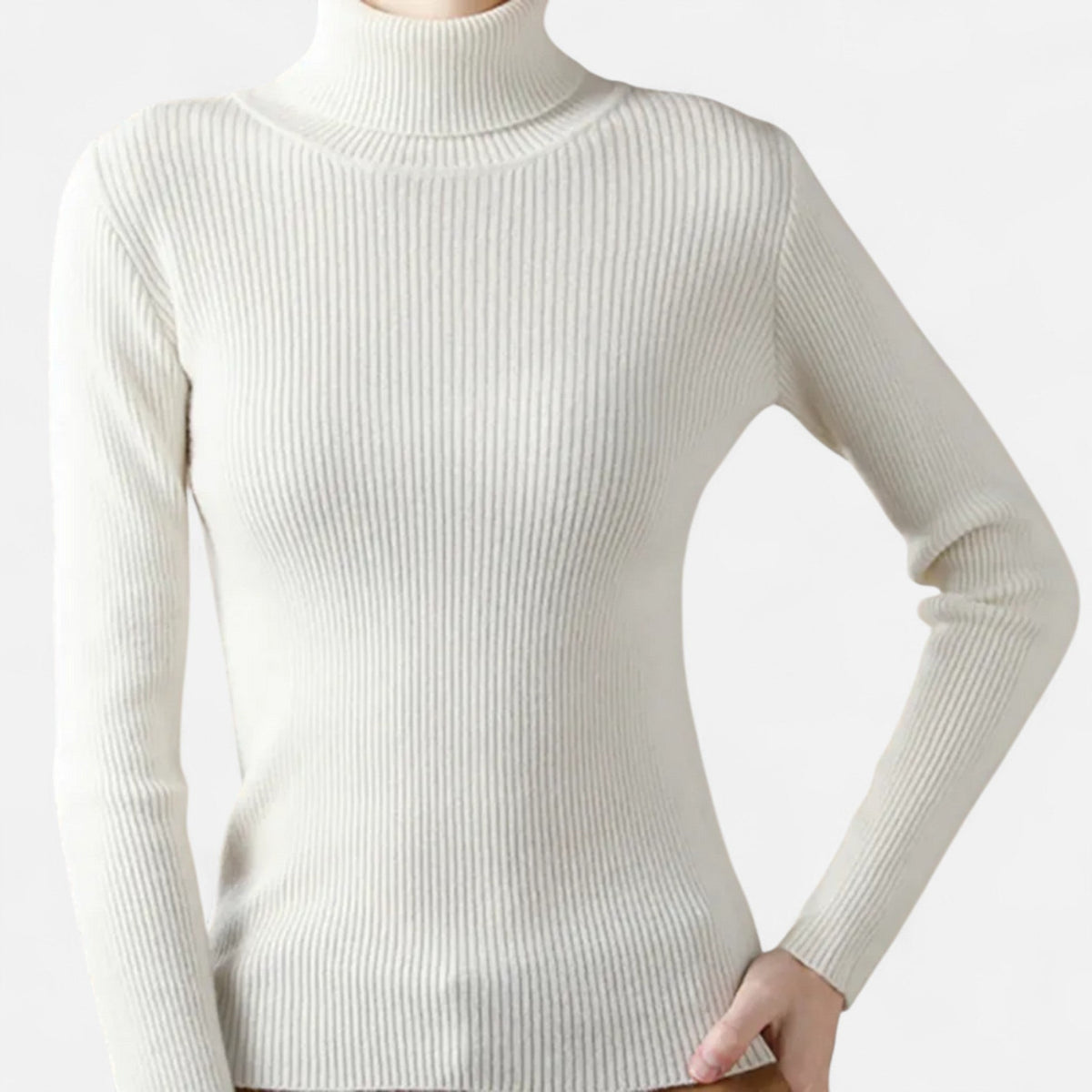 White slim ribbed roll neck jumper