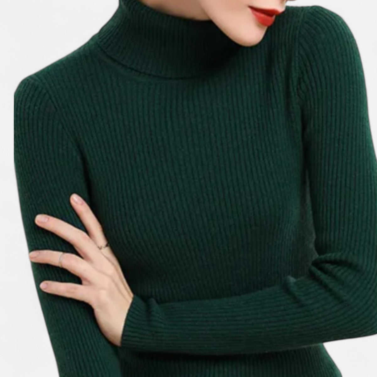 Green slim ribbed roll neck jumper