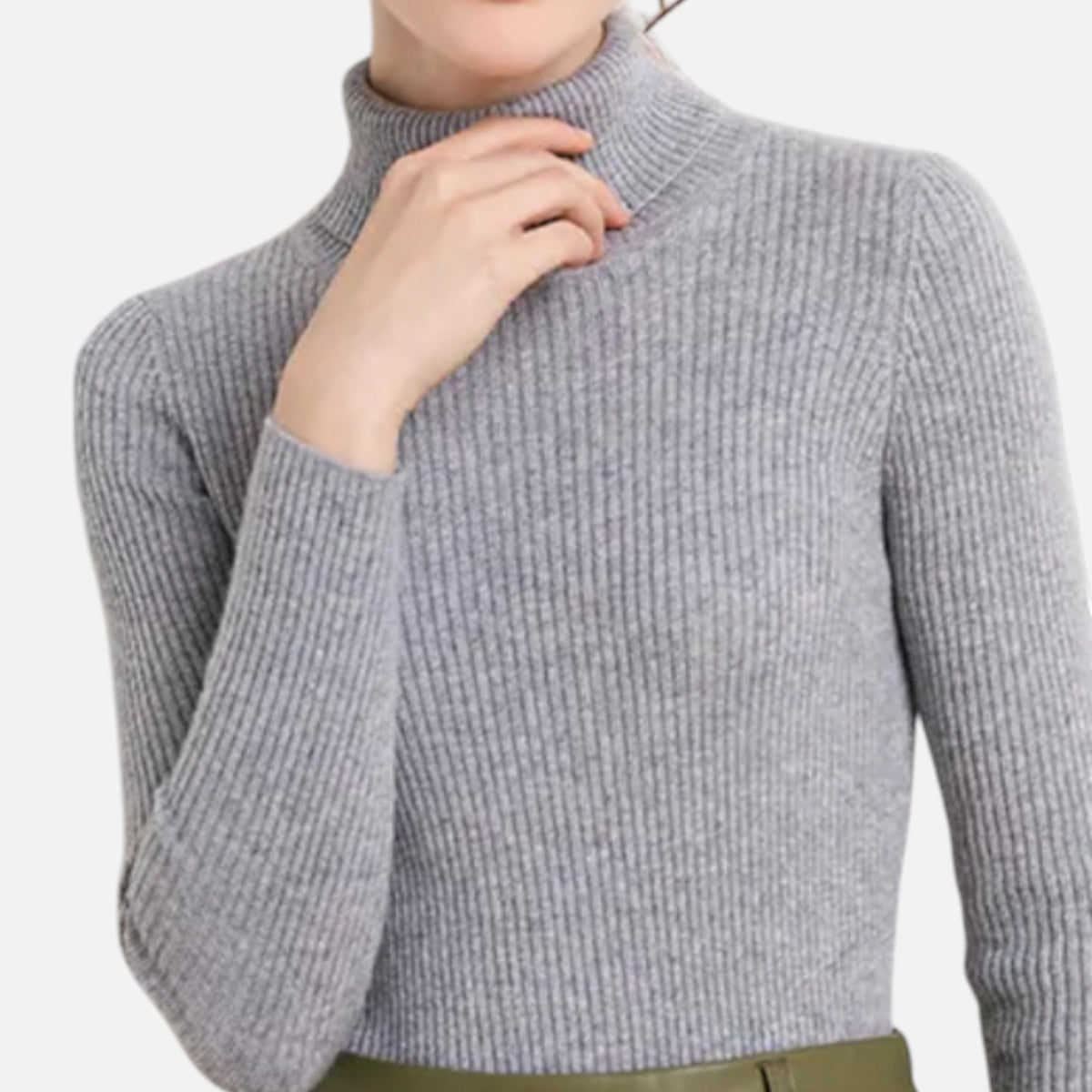 Grey slim ribbed roll neck jumper