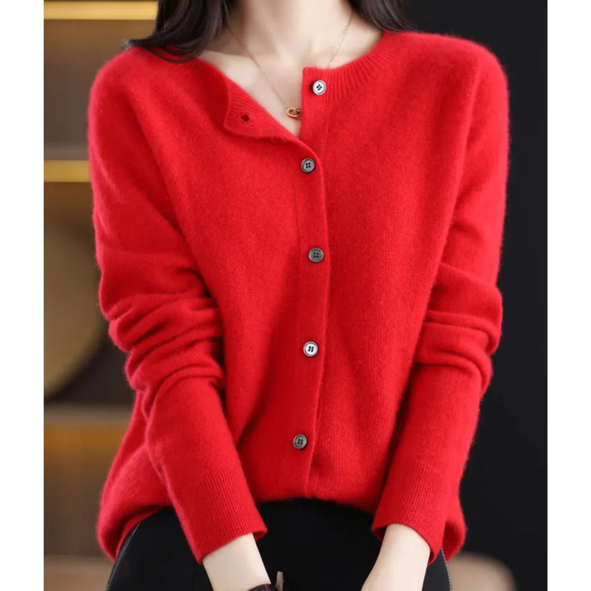 Red soft knit button cardigan
