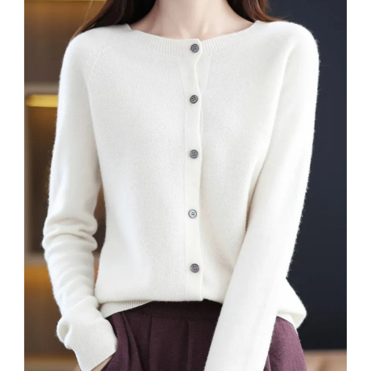 White soft knit button cardigan