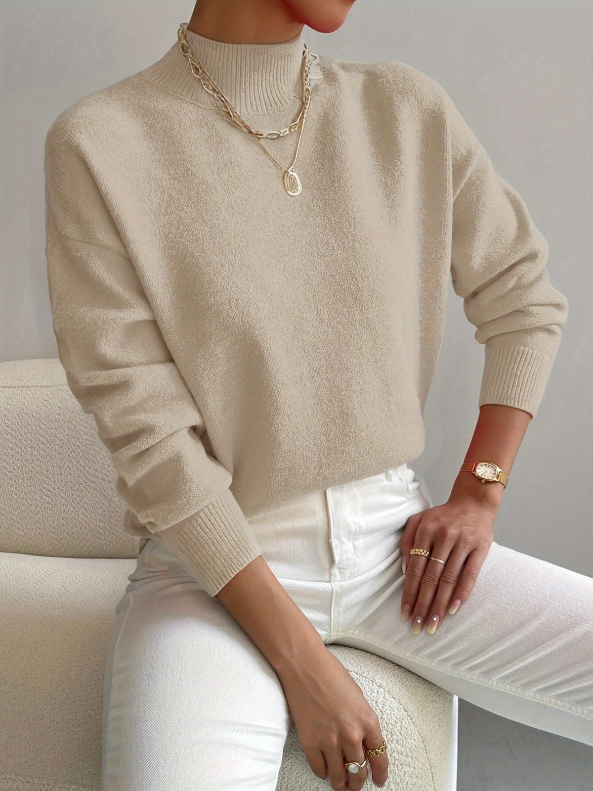 Beige soft mock neck jumper