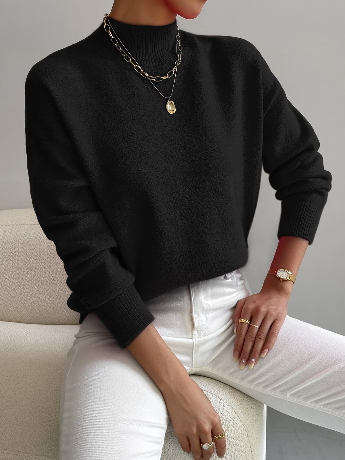 Black soft mock neck jumper
