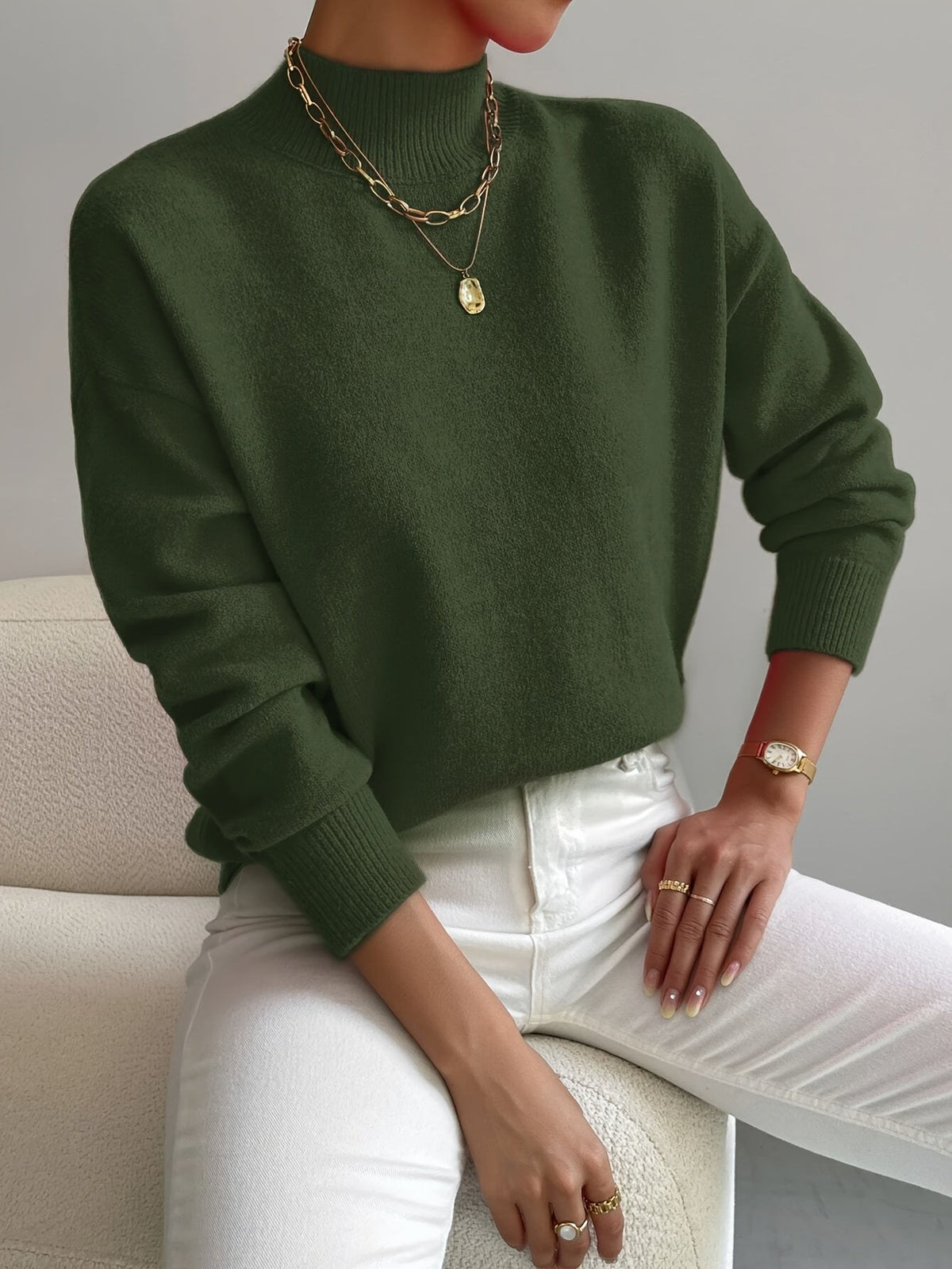 Green soft mock neck jumper