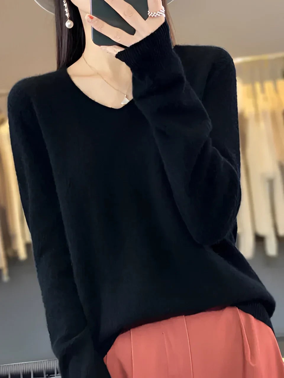 Black soft round neck jumper