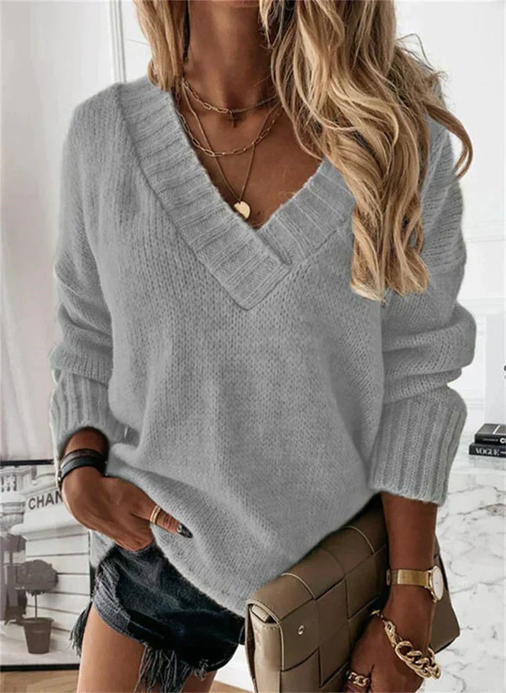 Gray soft v-neck jumper