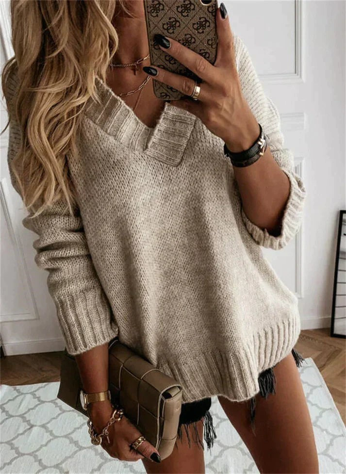 Beige soft v-neck jumper
