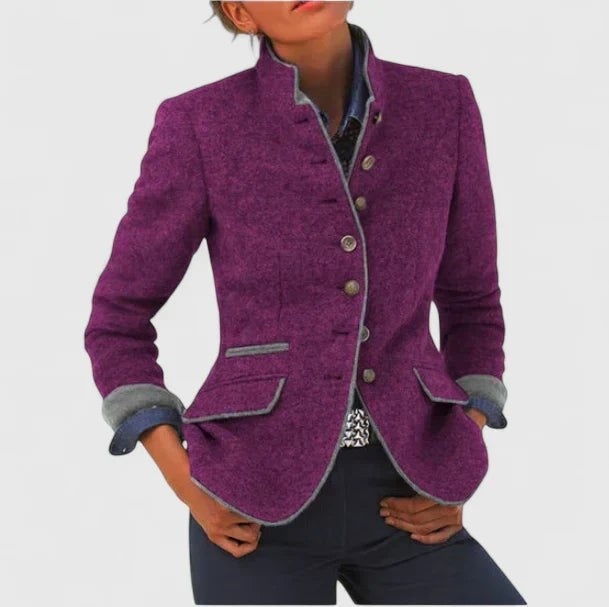 Purple stand collar tailored blazer