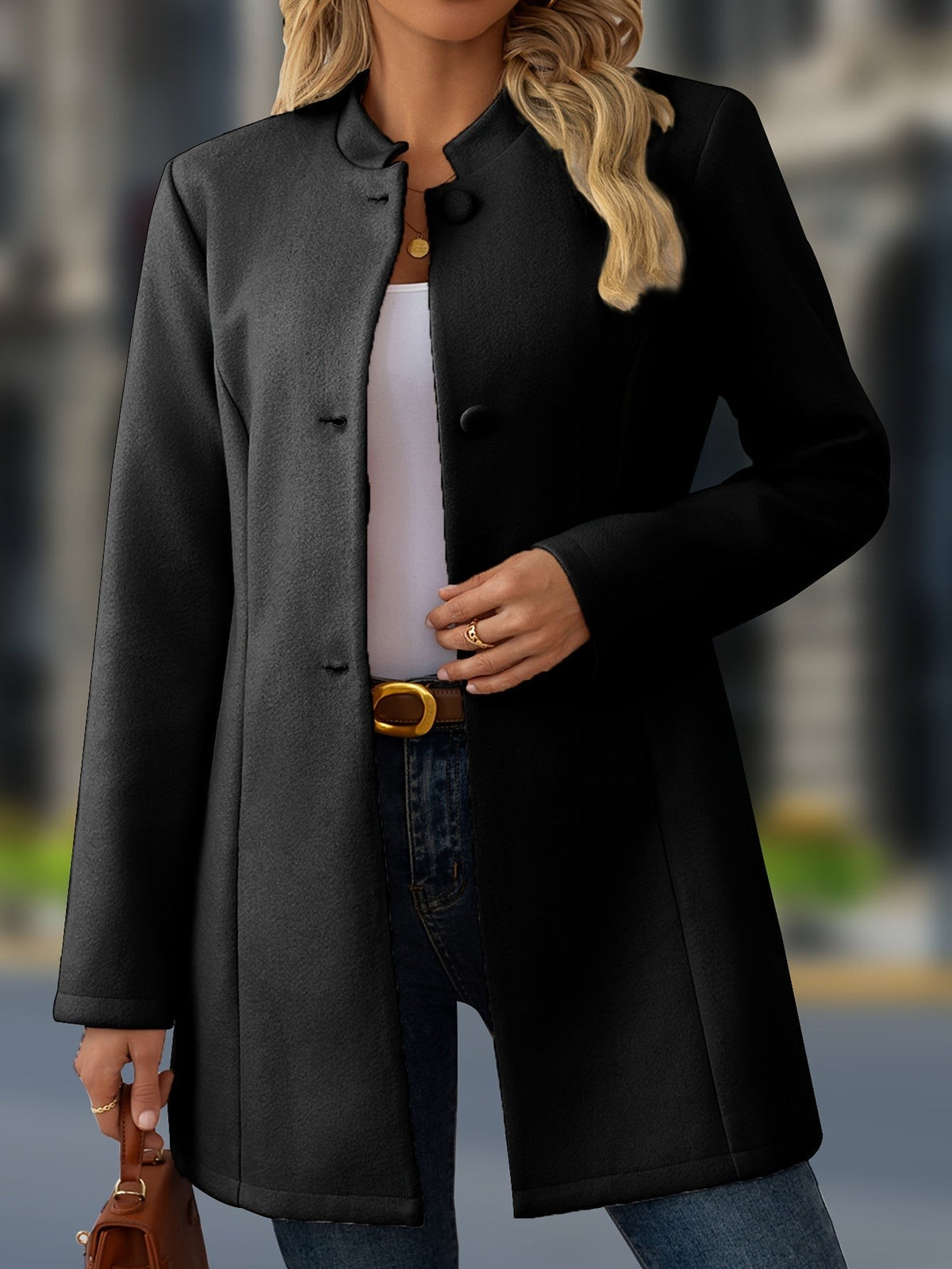 Stand-collar wool coat