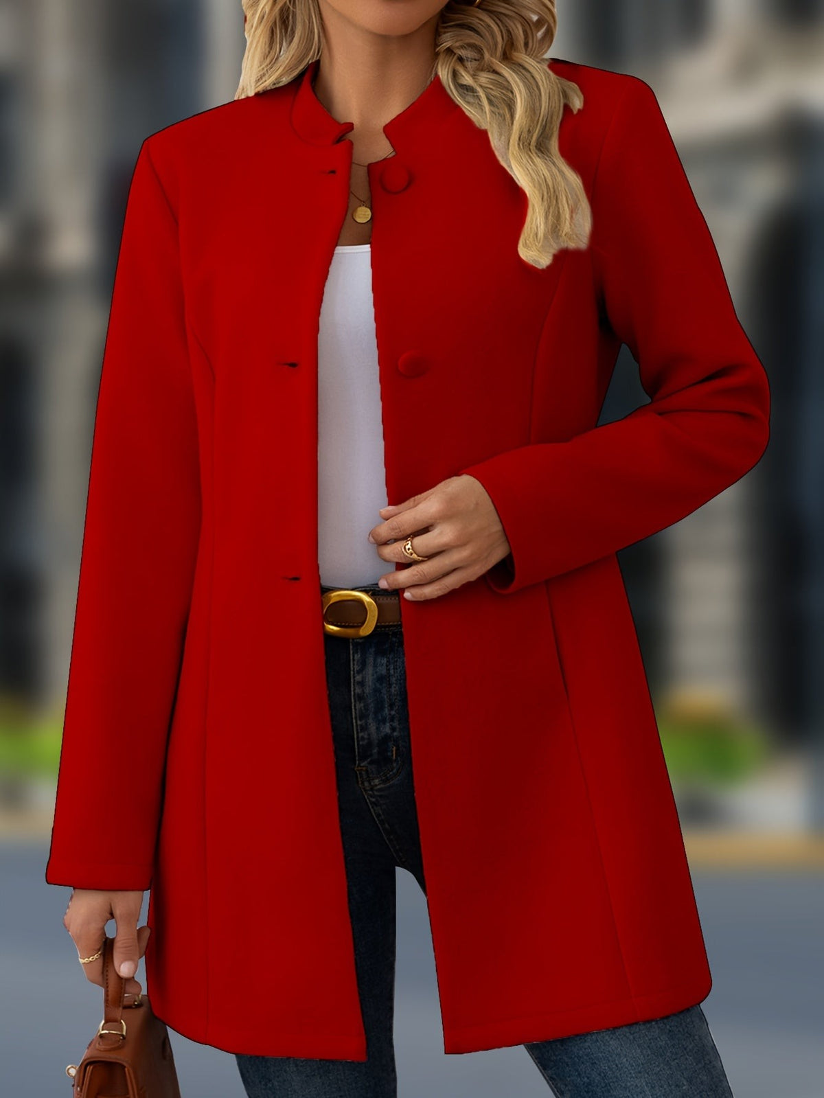 Stand-collar wool coat
