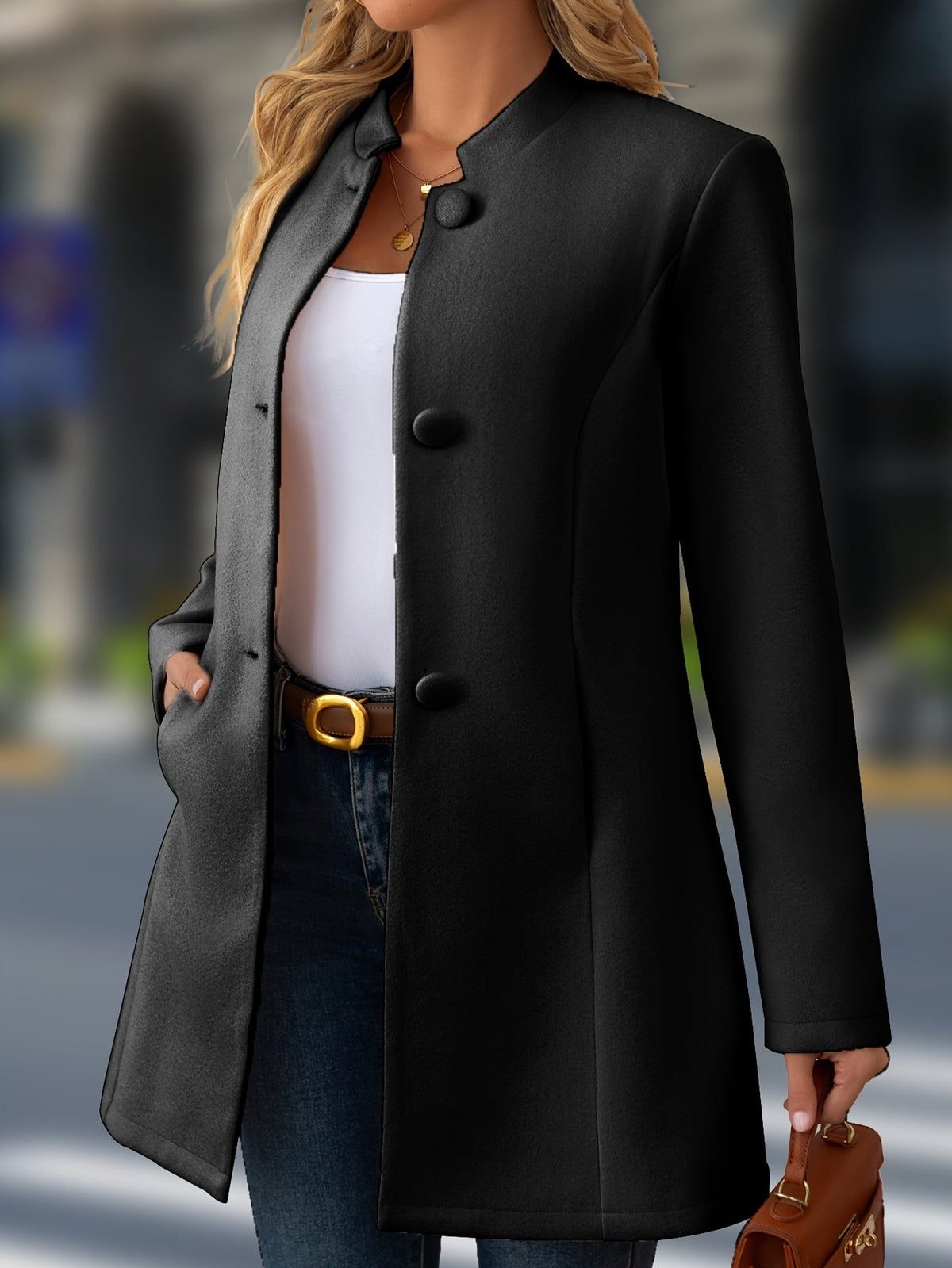 Stand-collar wool coat