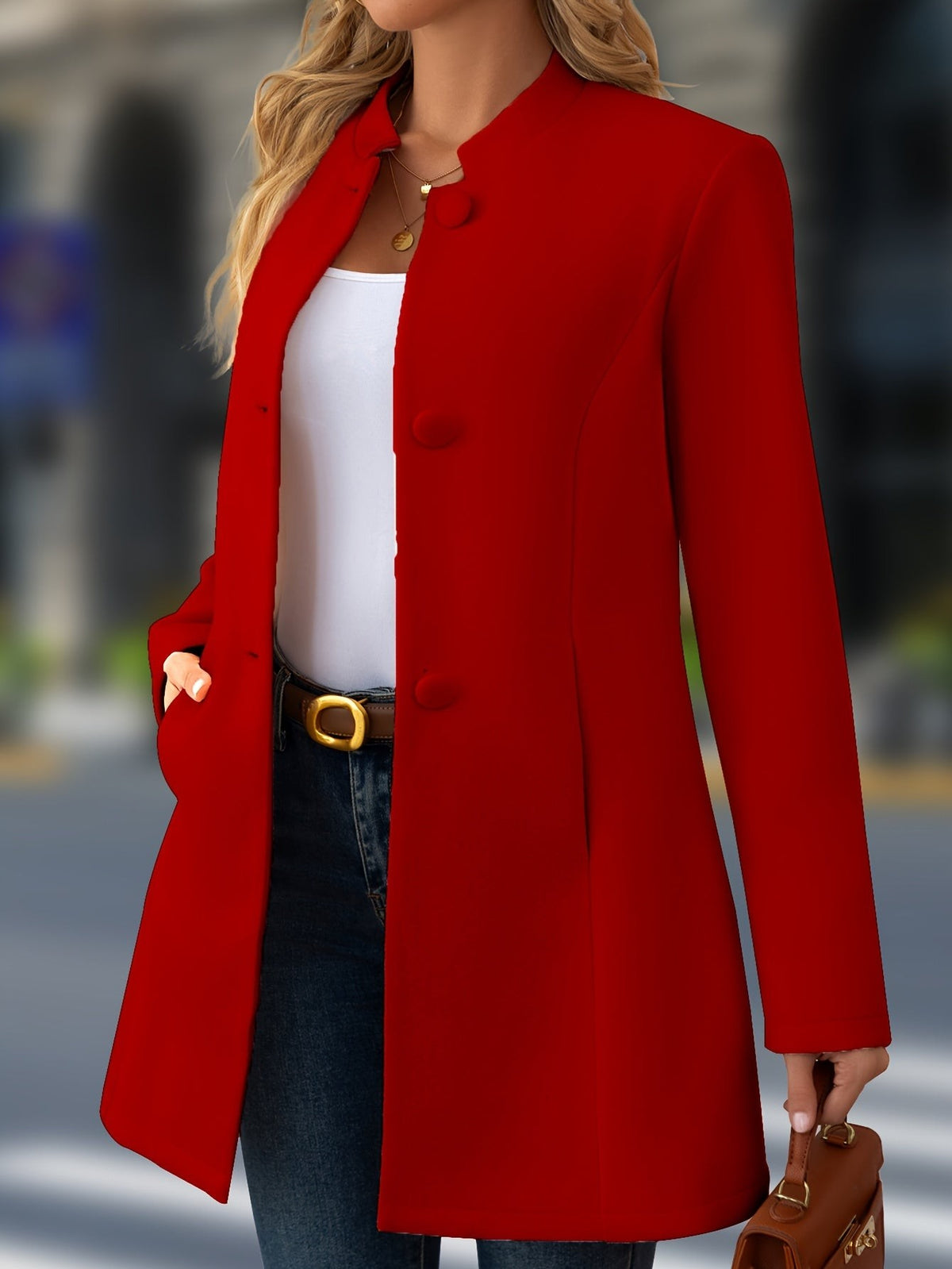 Stand-collar wool coat