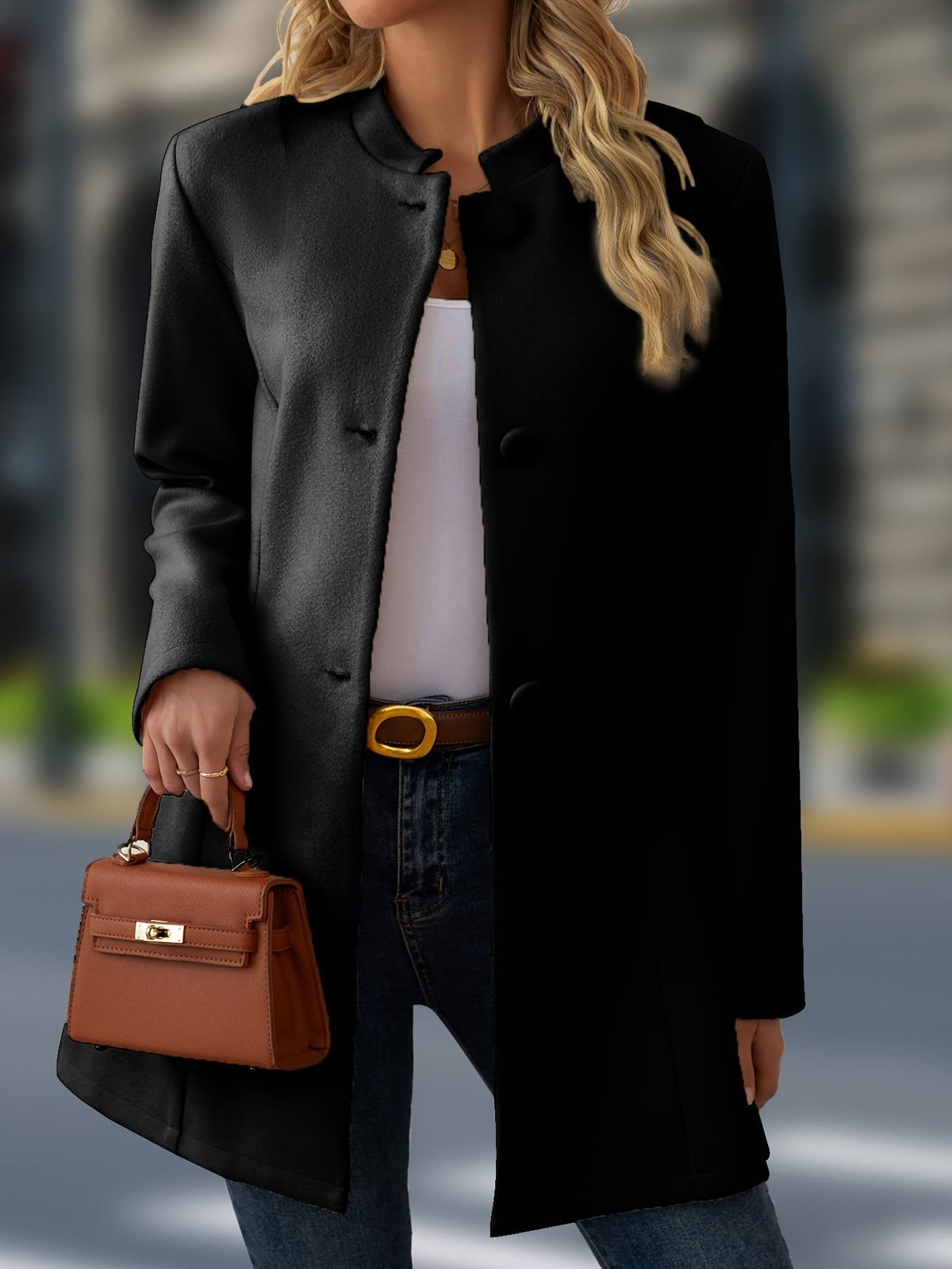 Stand-collar wool coat