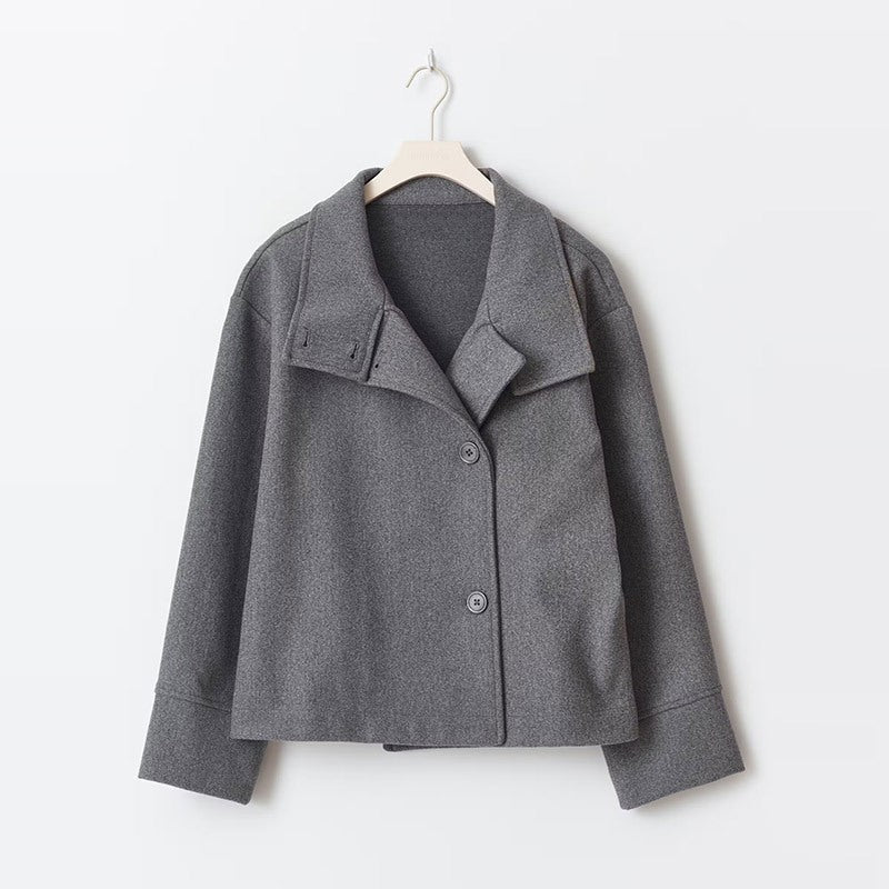 Dark Gray stand collar wool jacket