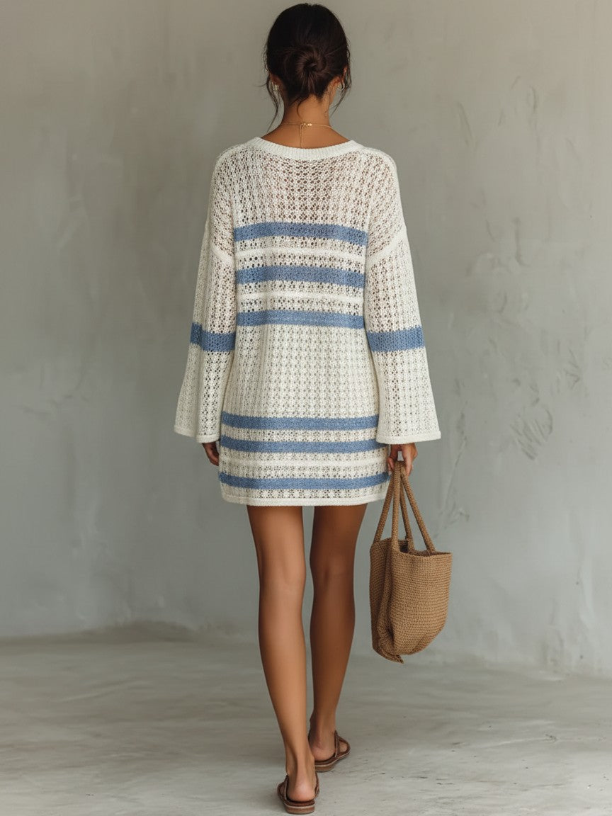 Striped crochet knit mini dress