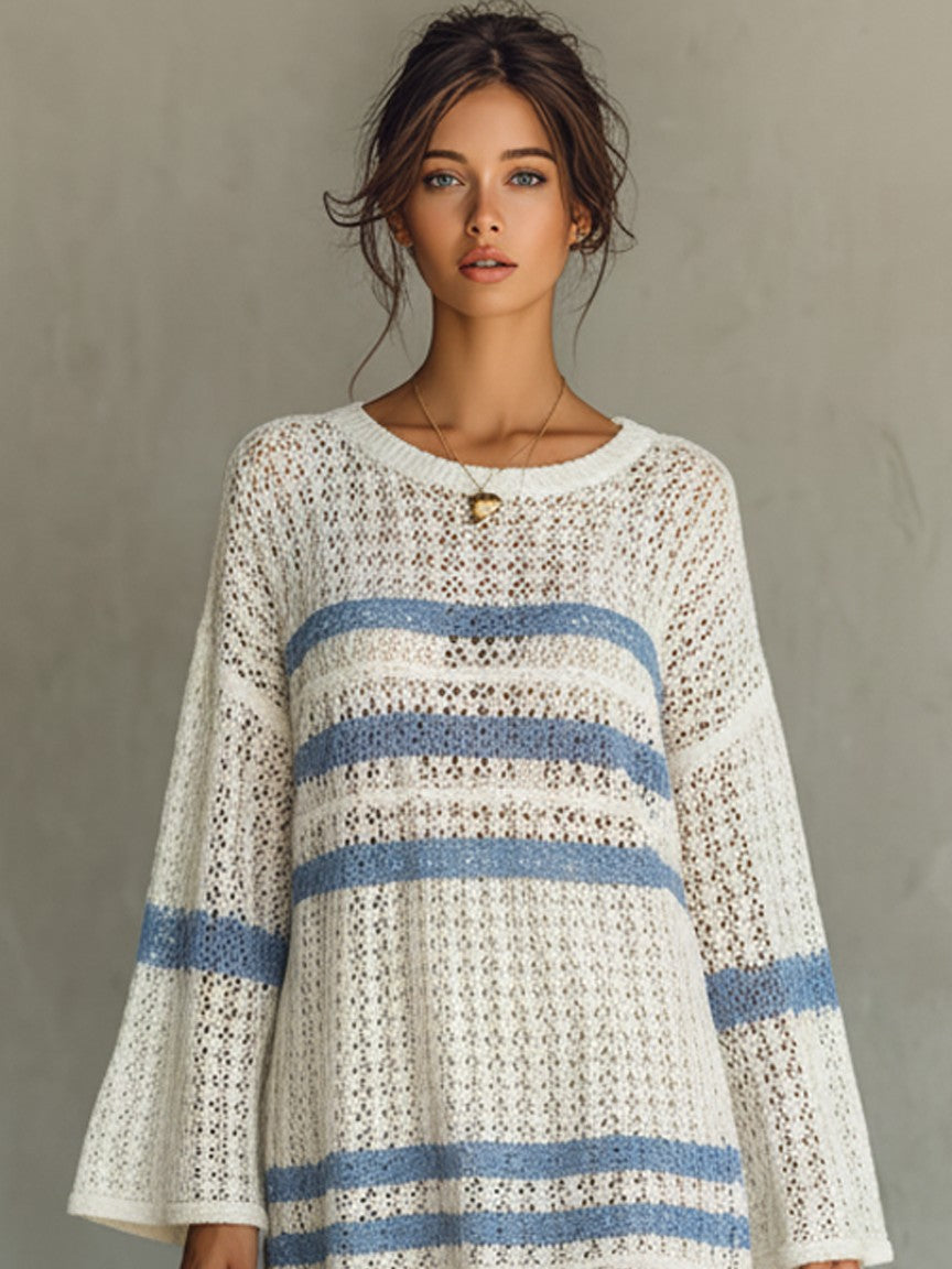 Striped crochet knit mini dress