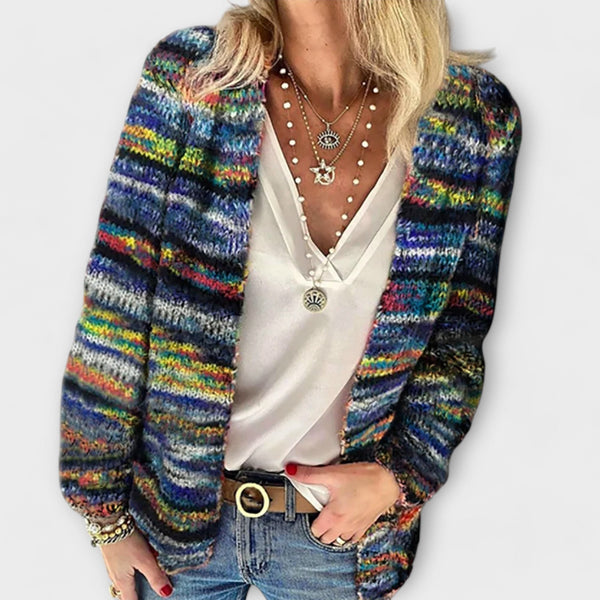 Blue striped open front boho cardigan