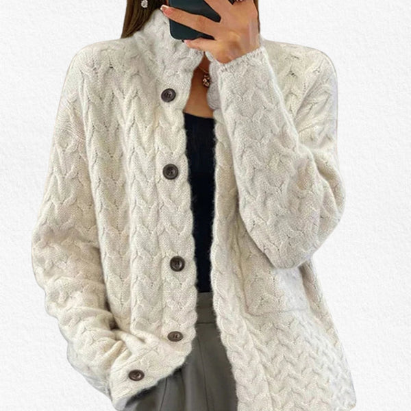 Cream textured knit button cardigan