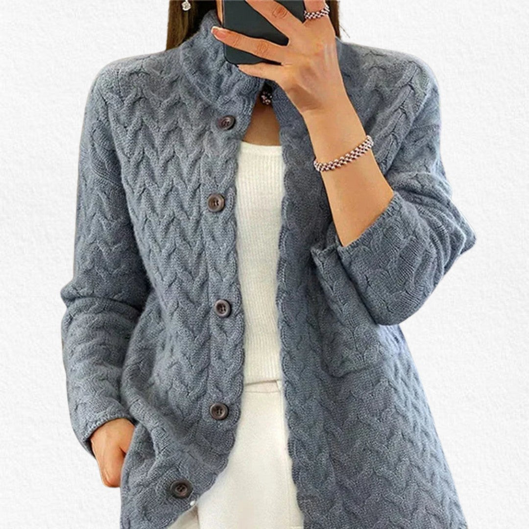 Slate Blue textured knit button cardigan