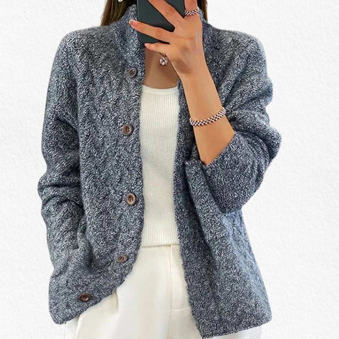 Charcoal Gray textured knit button cardigan
