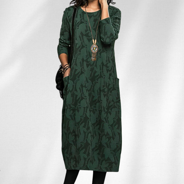 Green textured leaf knit midi dress