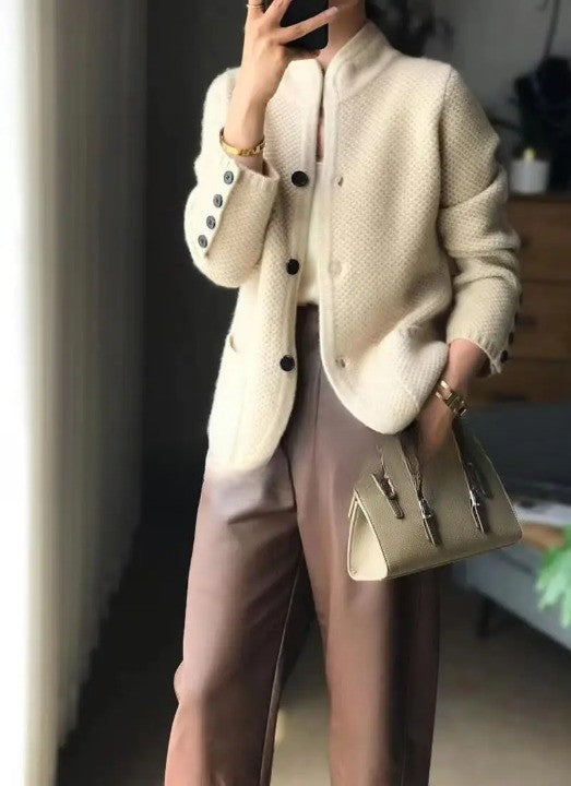 Textured stand collar cardigan