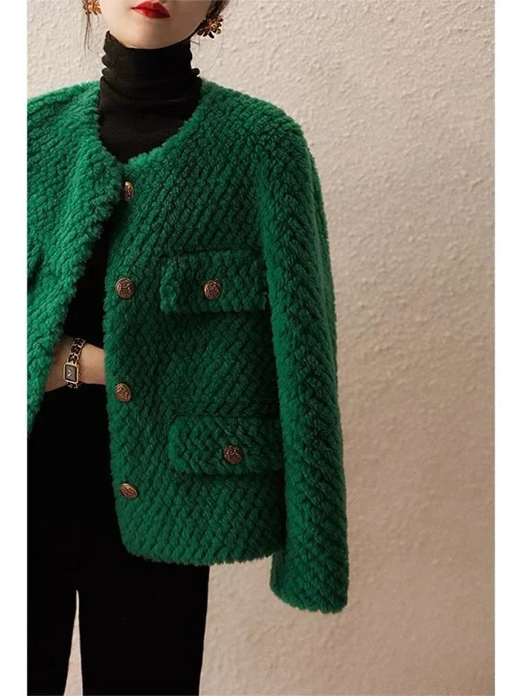 Textured tweed gold-button jacket
