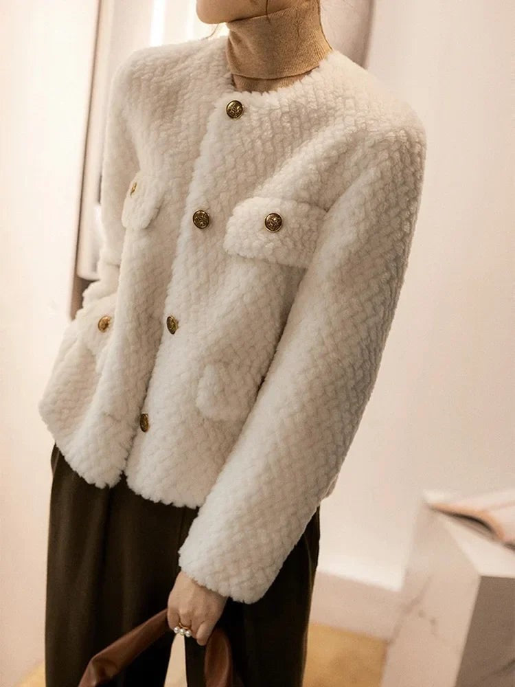Textured tweed gold-button jacket