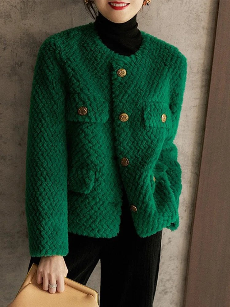 Textured tweed gold-button jacket