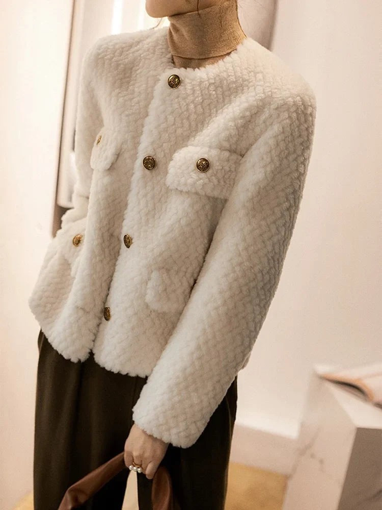 Textured tweed gold-button jacket