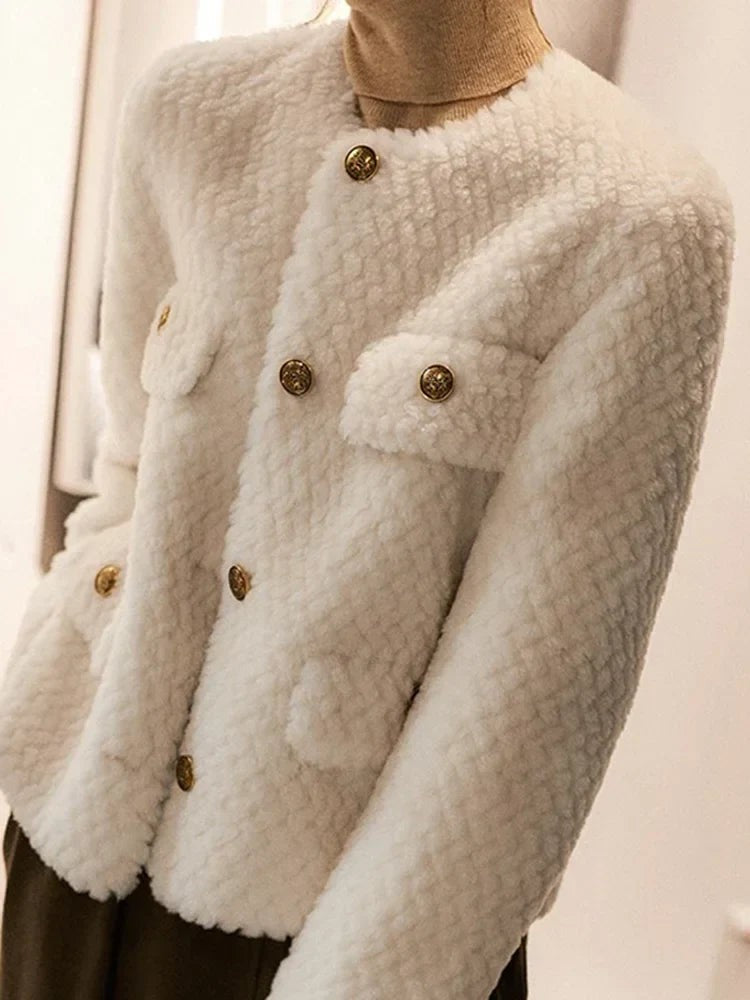 Textured tweed gold-button jacket