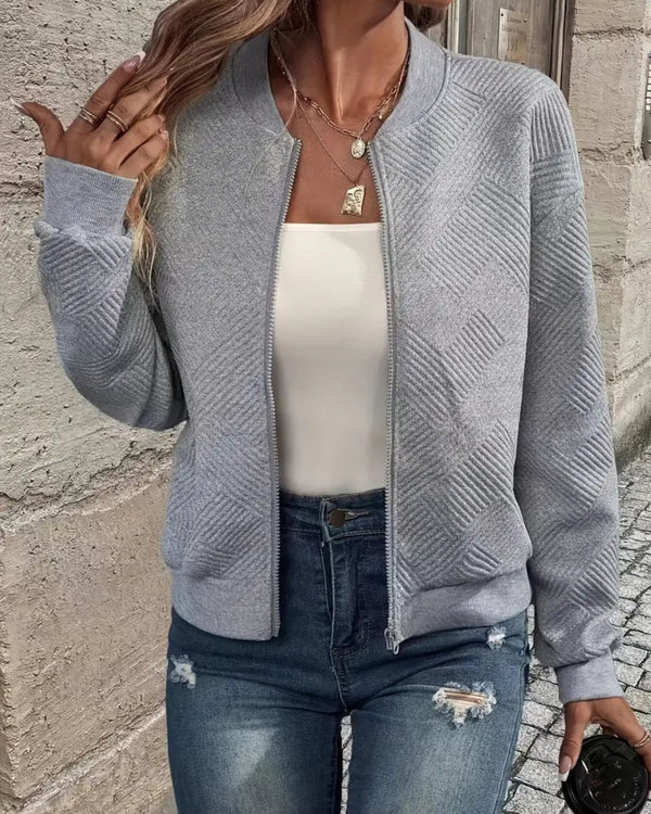 Grey textured zip-up bomber jacket