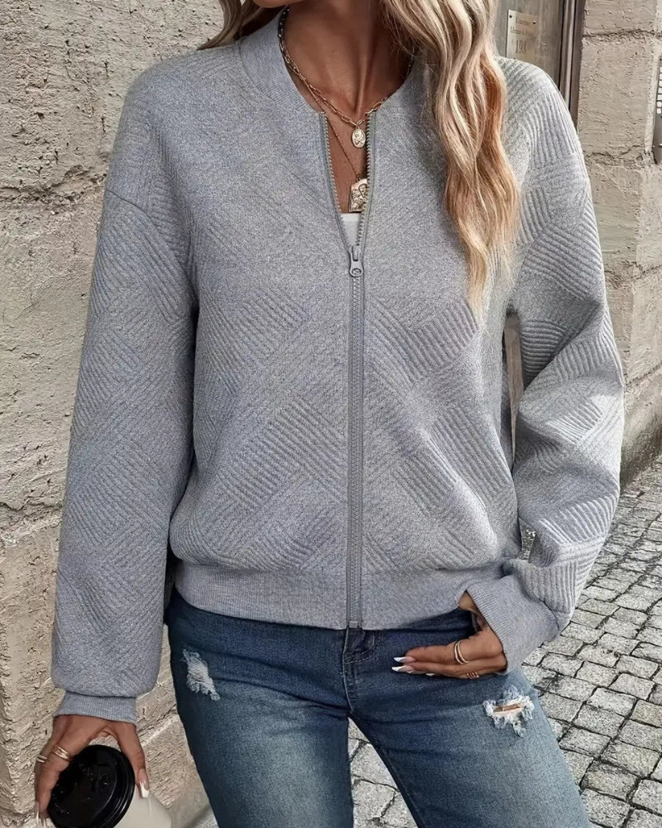 Textured zip-up bomber jacket