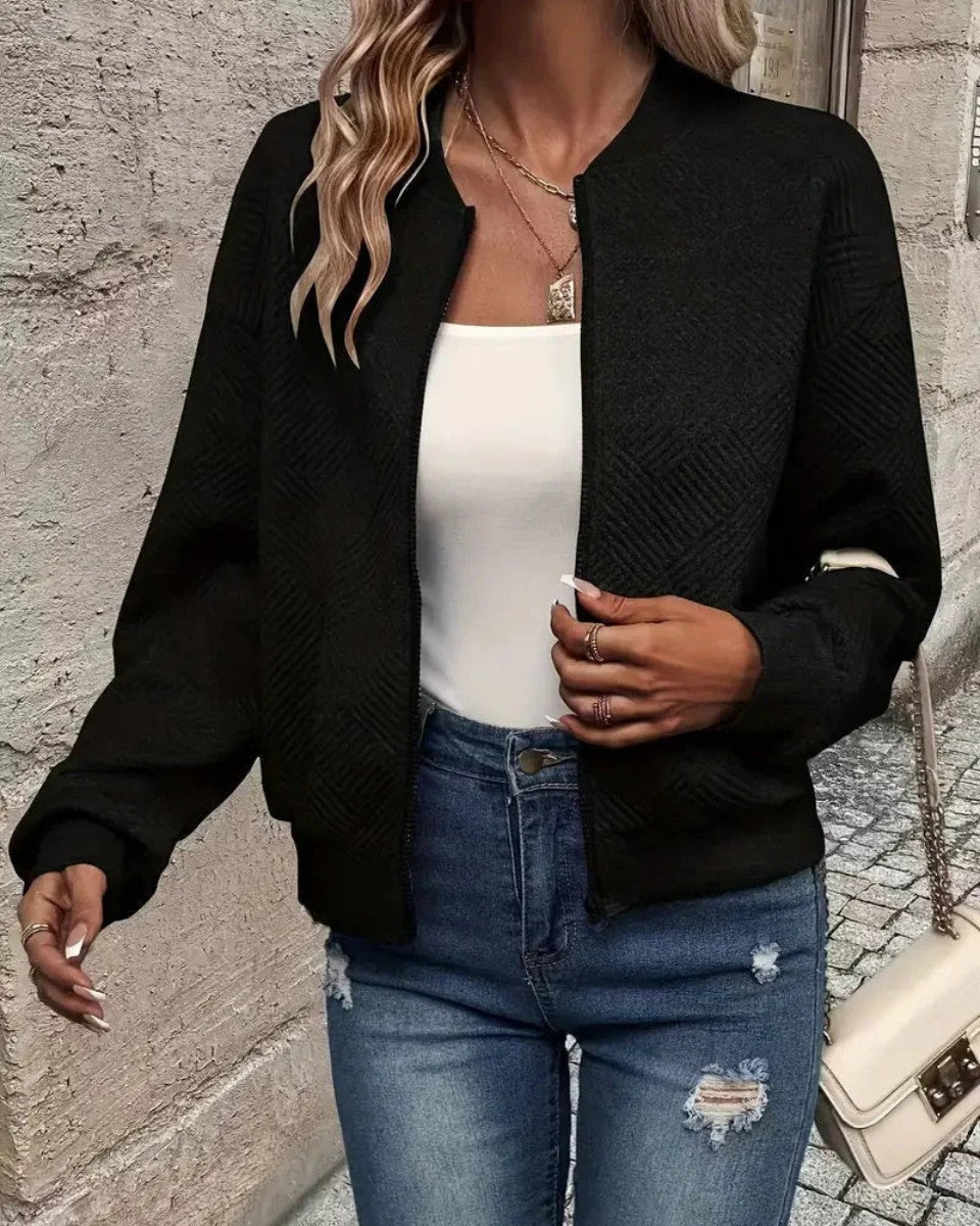 Textured zip-up bomber jacket