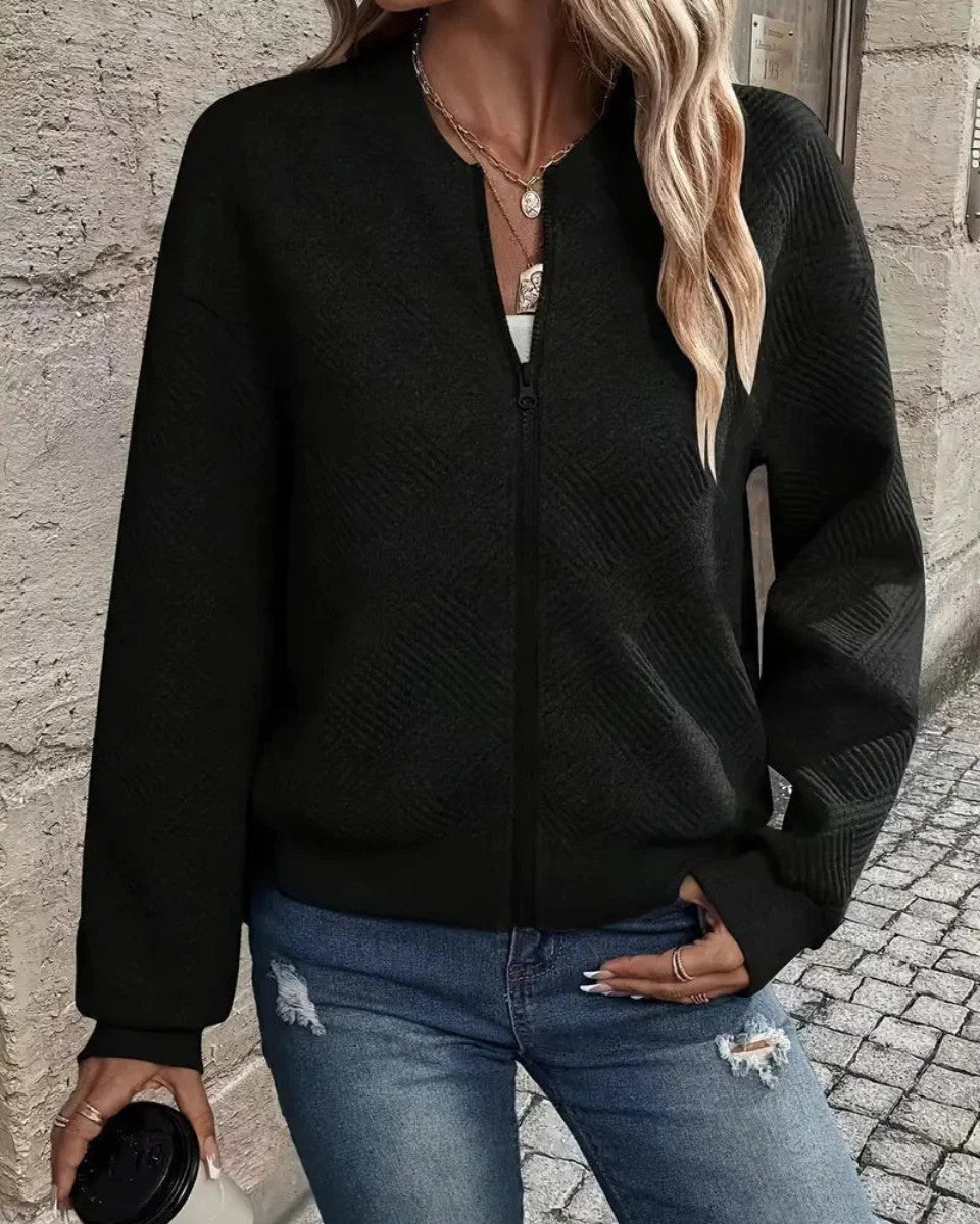 Textured zip-up bomber jacket
