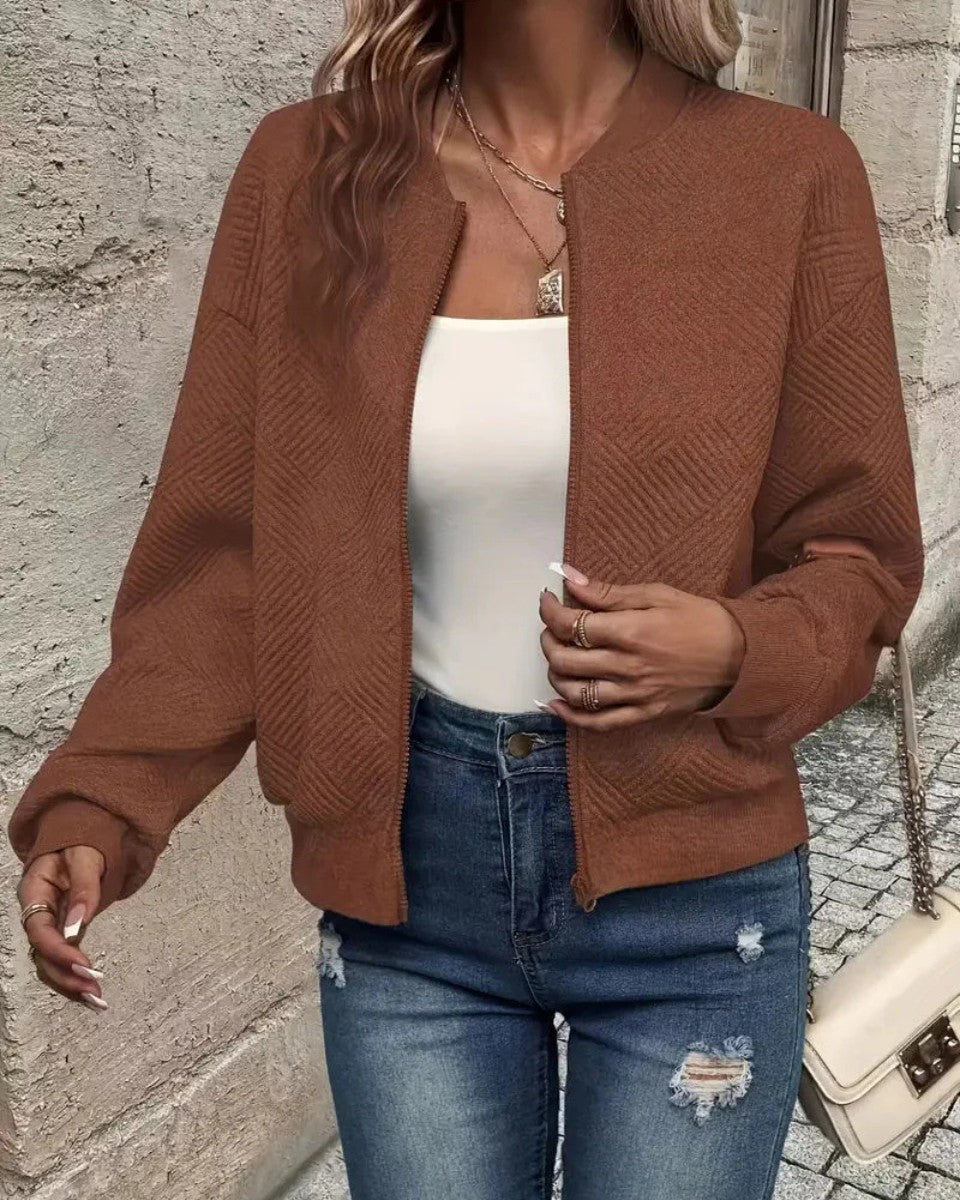 Textured zip-up bomber jacket
