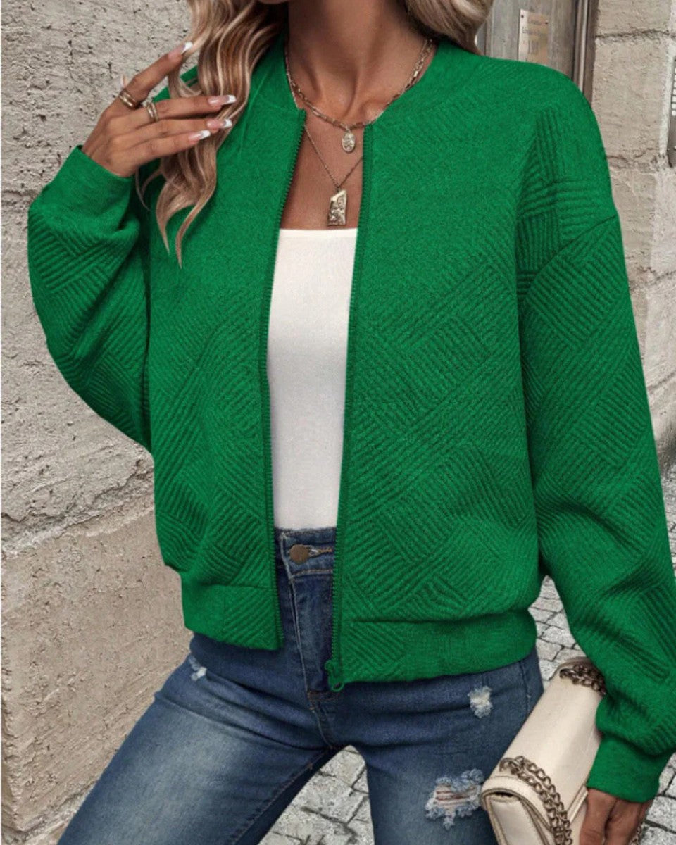 Green textured zip-up bomber jacket