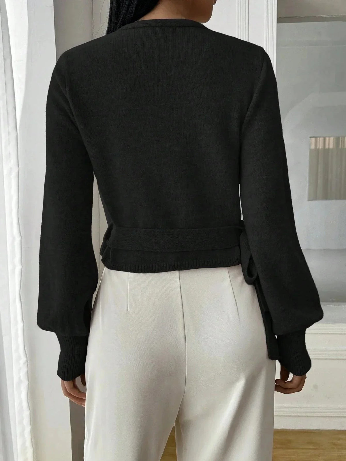 Tie-waist wrap knit top