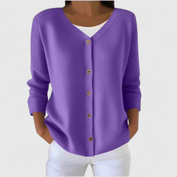 Purple v-neck button-front cardigan