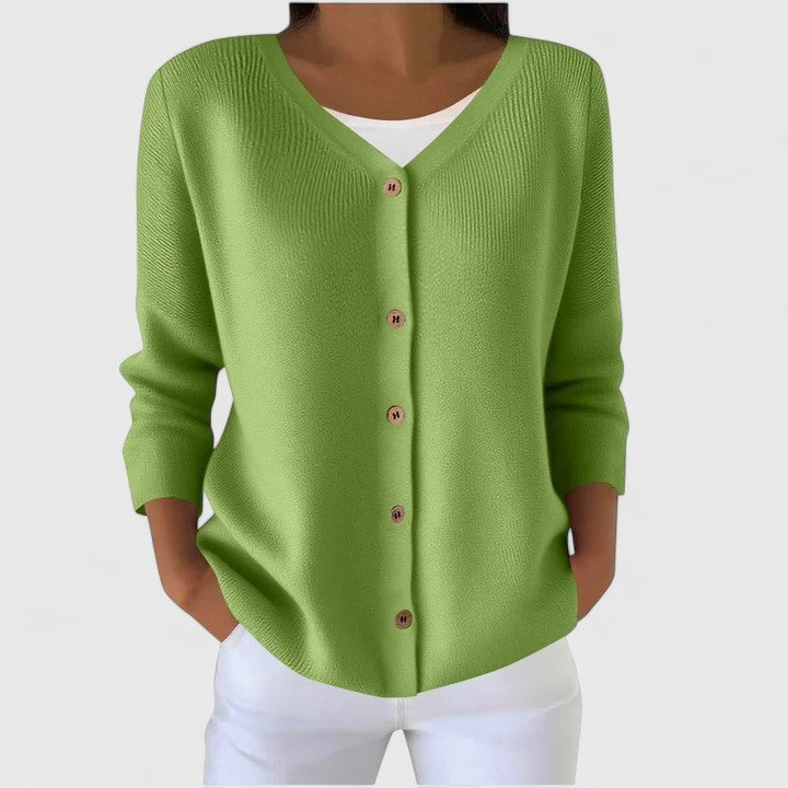 Green v-neck button-front cardigan
