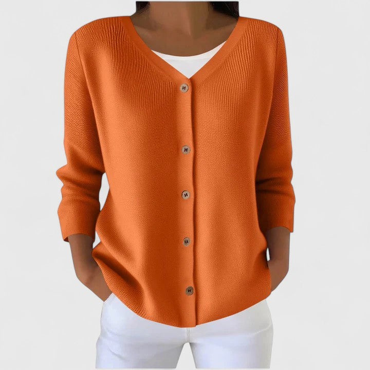 Orange v-neck button-front cardigan