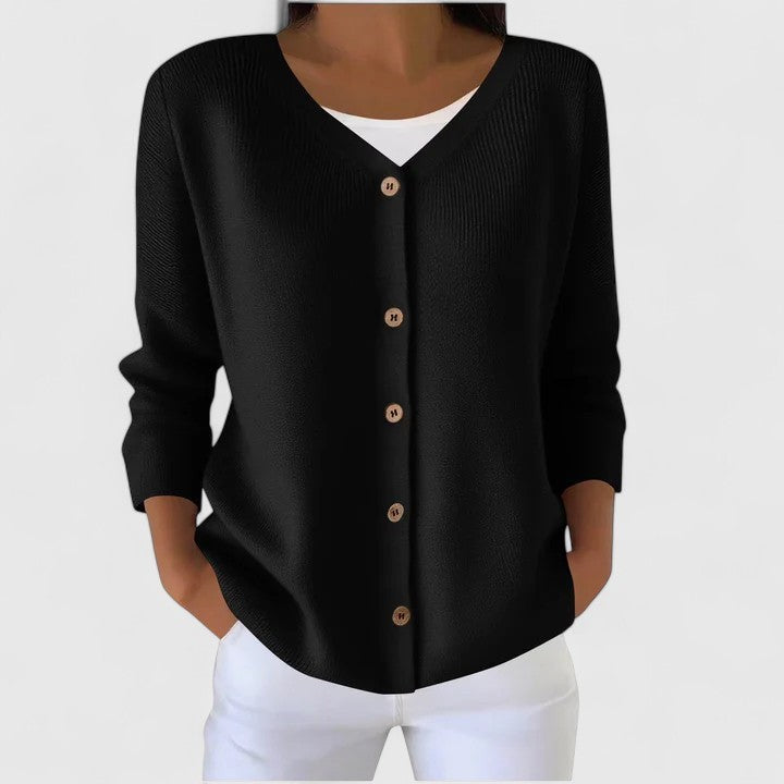 Black v-neck button-front cardigan