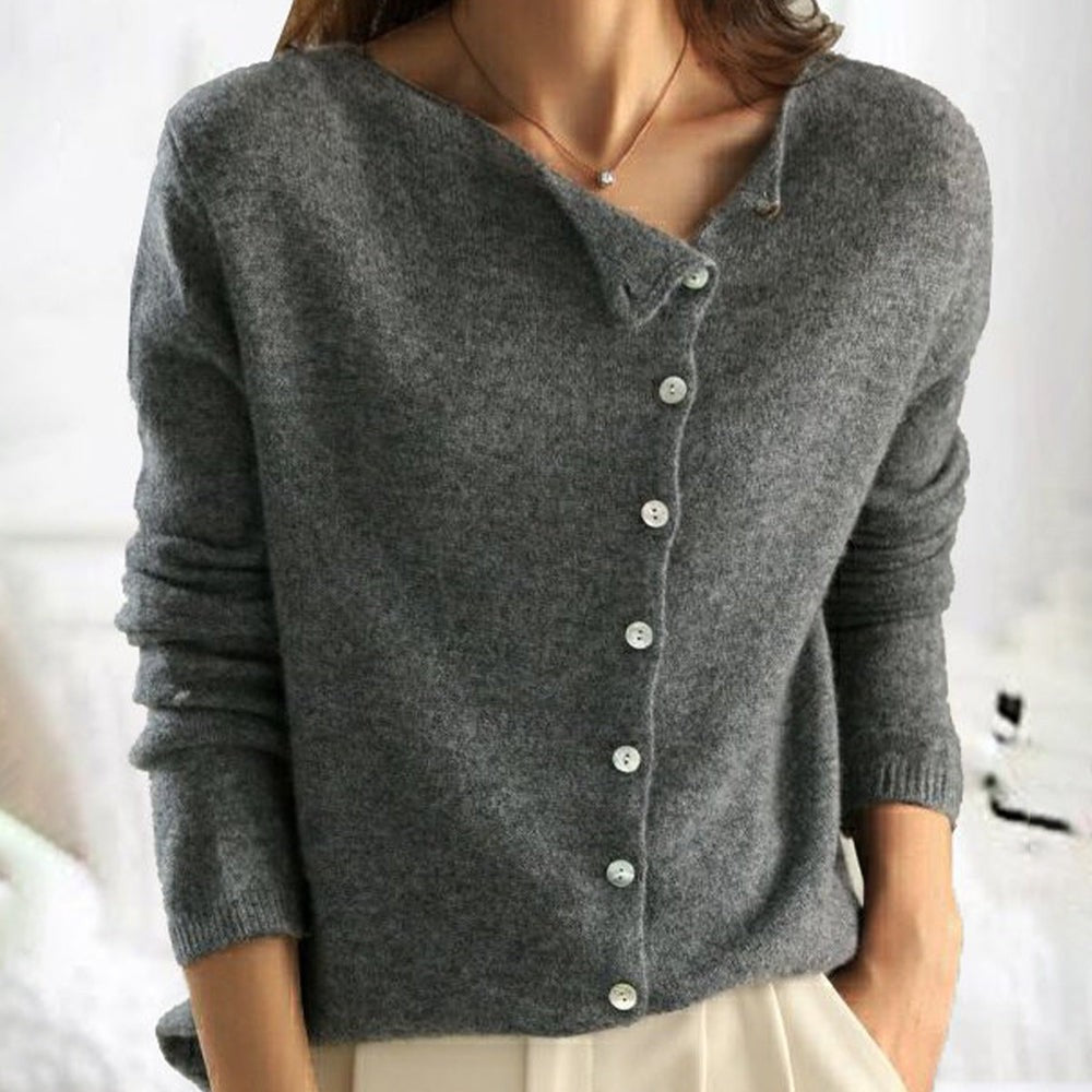 Gray v-neck button knit cardigan
