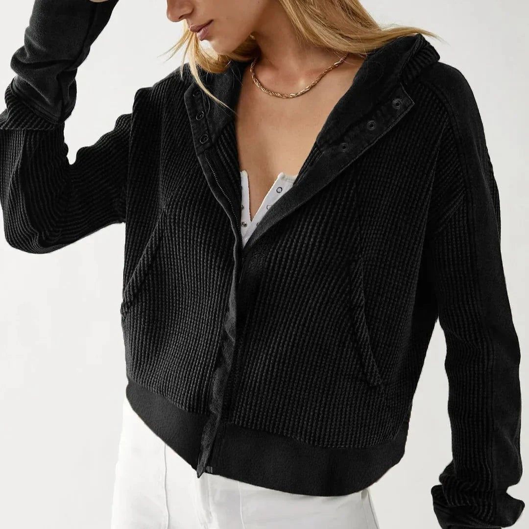 Waffle knit zip-up hoodie