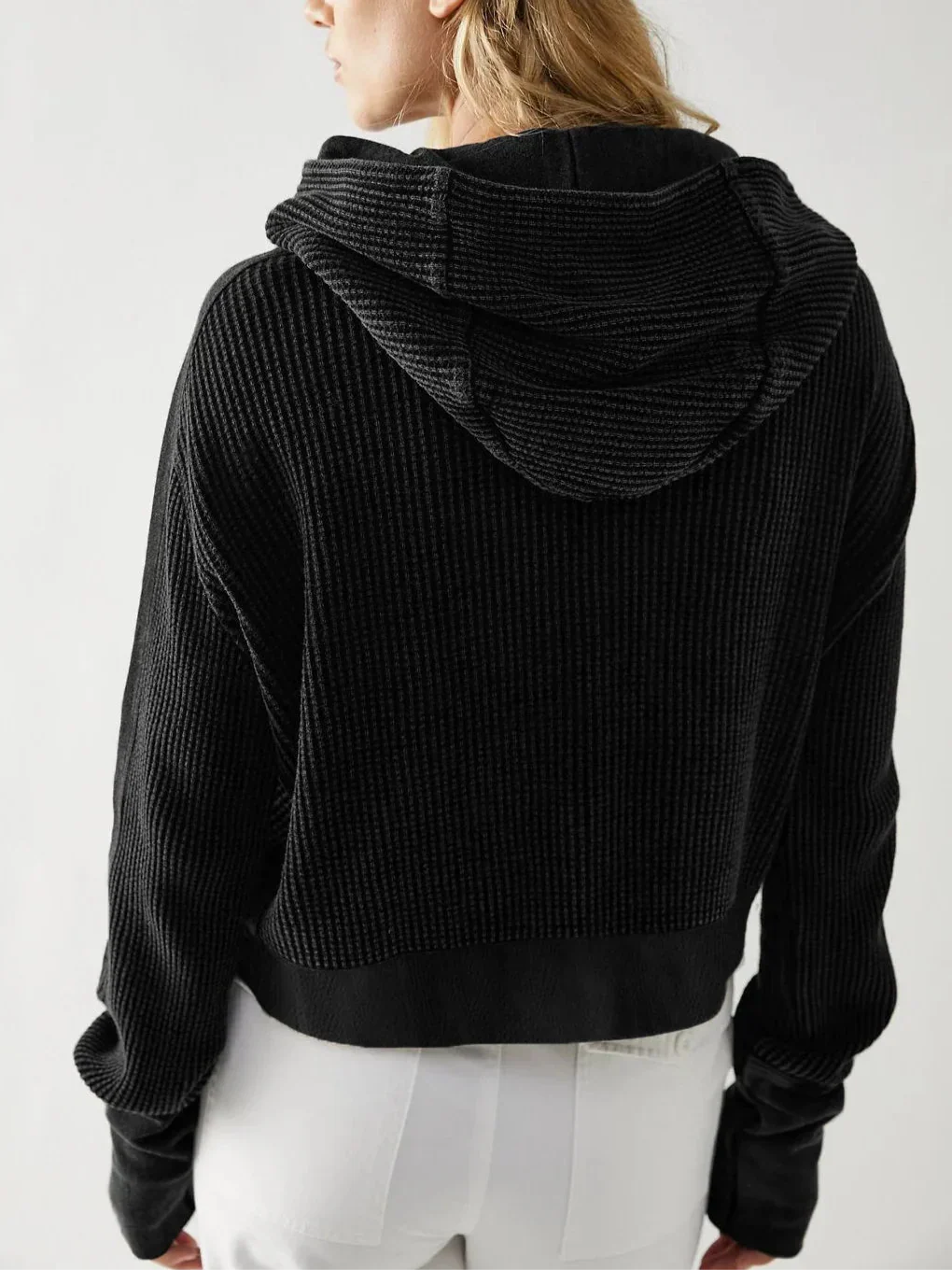 Waffle knit zip-up hoodie