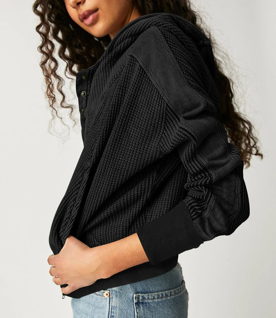 Waffle knit zip-up hoodie