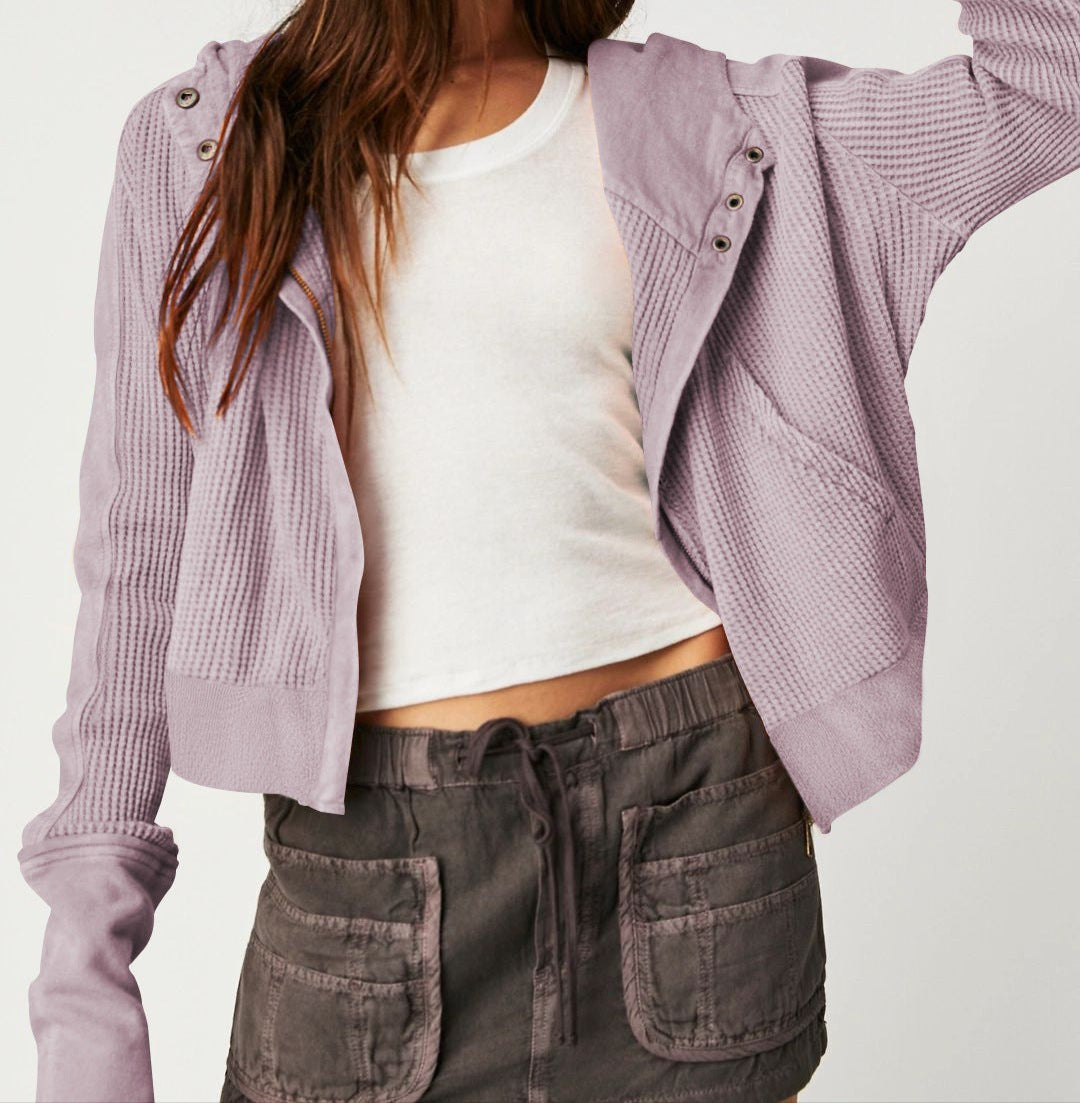 Lavender waffle knit zip-up hoodie