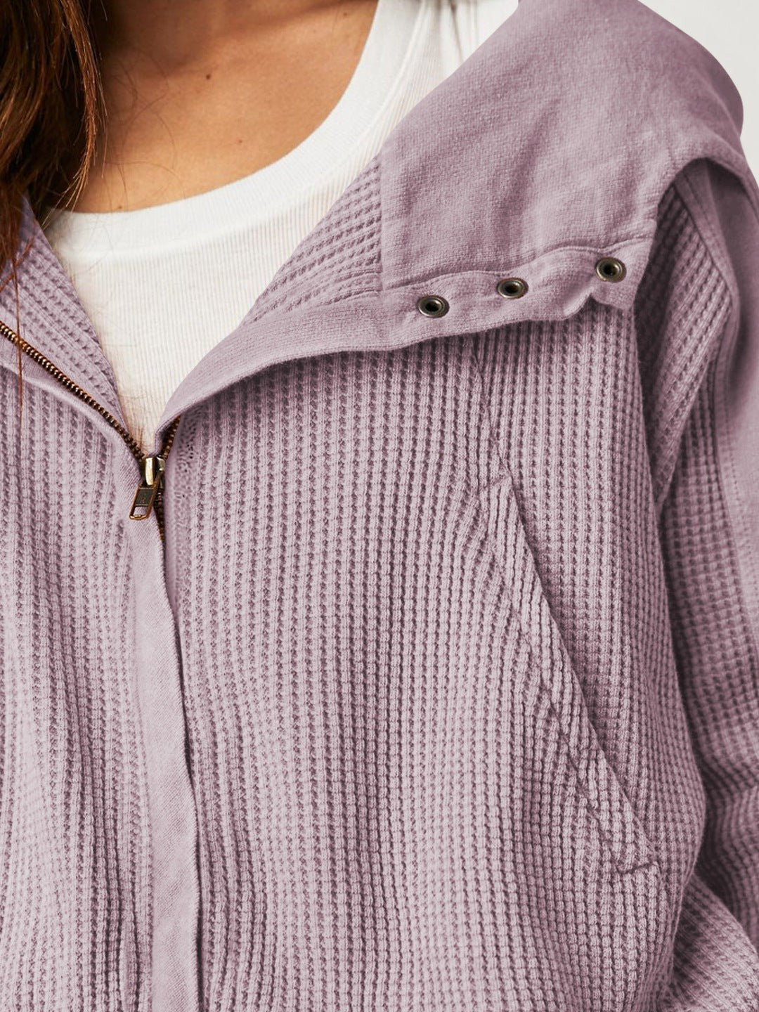 Waffle knit zip-up hoodie