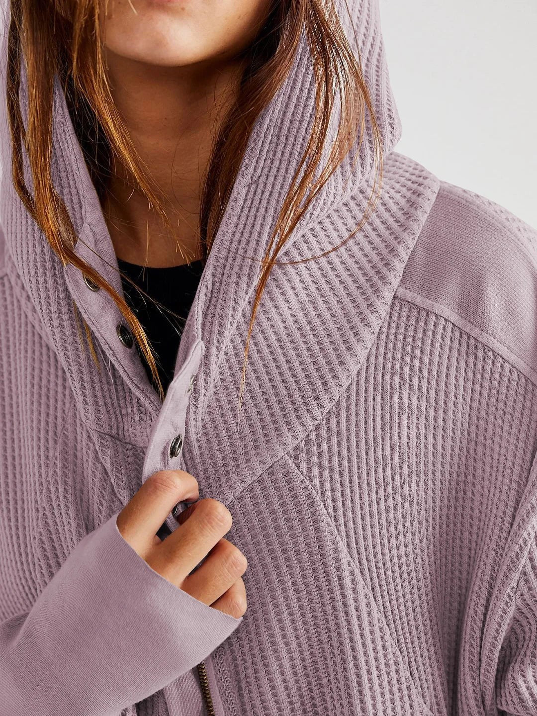 Waffle knit zip-up hoodie
